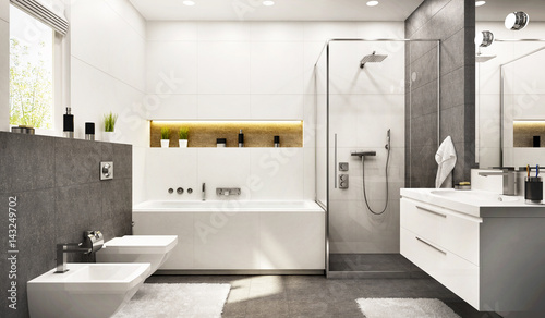 Fototapeta Modern bathroom white with gray