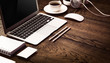 Modern devices on wooden desktop Modern devices on wooden desktop