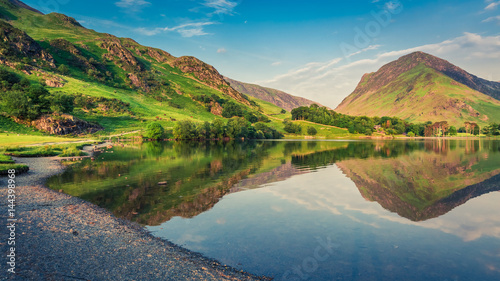 Beautiful sunset at lake in District Lake in England