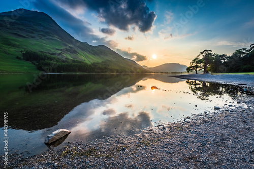 Wonderful dusk at lake with reflection in water, District Lake