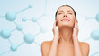 beautiful young woman face with molecules beautiful young woman face with molecules