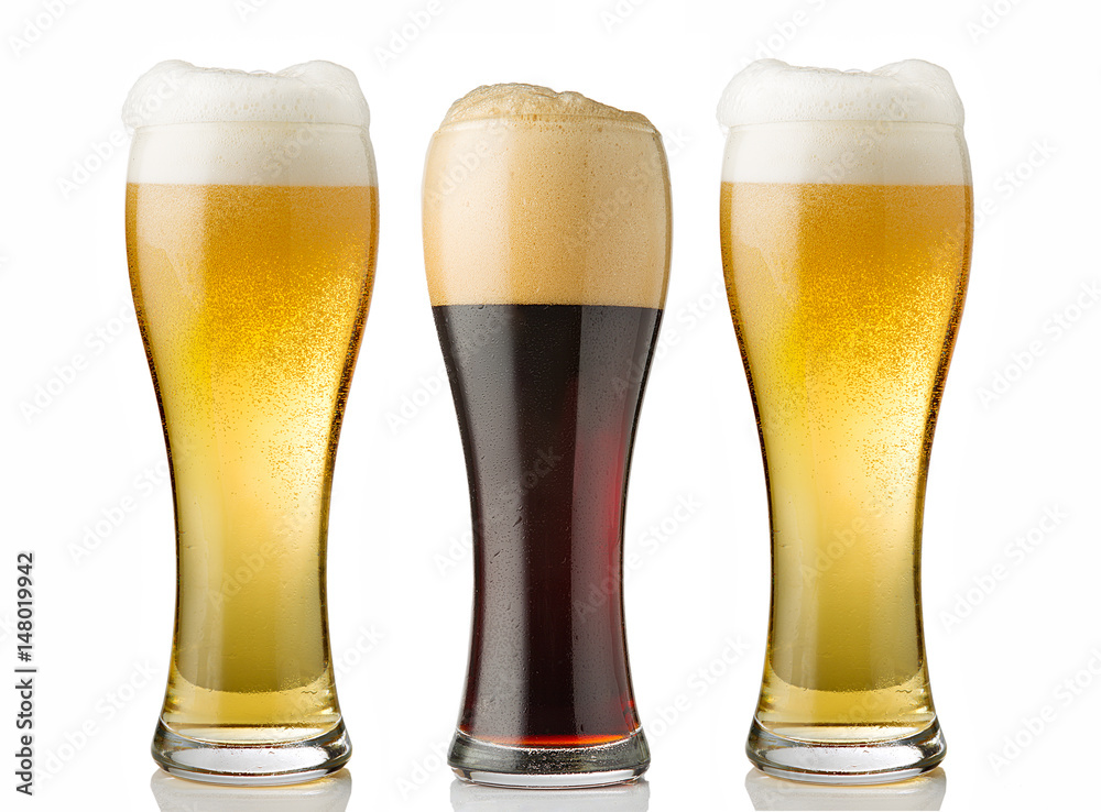 Glasses of light and dark beer