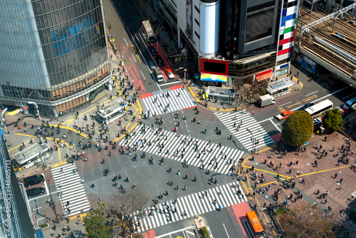 Zdjęcie XXL Tokio, Japonia widok Shibuya Crossing, jeden z najbardziej ruchliwych crosswalks w Tokio, Japonia.