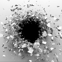 Cracked concrete wall with bullet hole. Destruction Abstract background. 3D render illustration