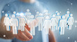 Businessman touching 3D rendering group of people with his finger Businessman touching 3D rendering group of people with his finger