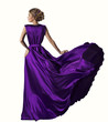 Woman Purple Dress, Fashion Model in Silk Gown, Waving Flying Fabric, Isolated over White Background Woman Purple Dress, Fashion Model in Silk Gown, Waving Flying Fabric, Isolated over White Background