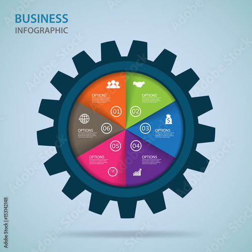 Modern infographics process  with connected , icons and text for 6 steps.