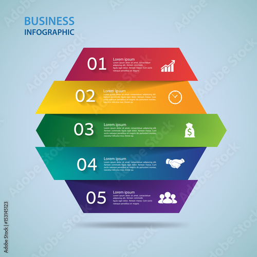 Modern infographics process  with connected , icons and text for 5 steps.