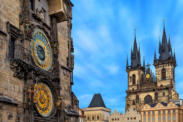 Astronomical clock and Church of Our Lady before Tyn in Prague.