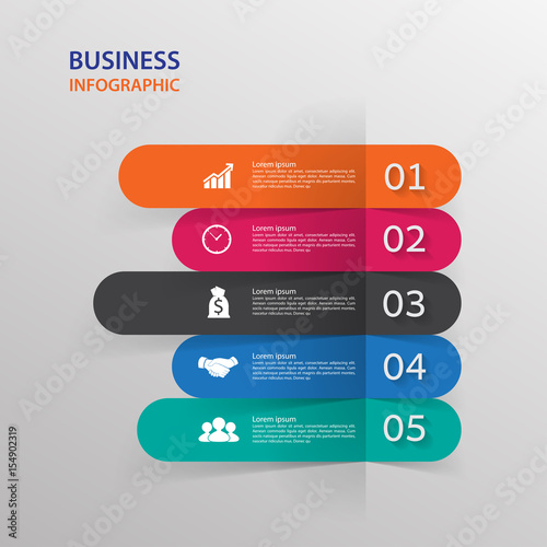 Modern infographics process  with connected , icons and text for 5 steps.