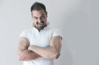 Male Model short hair beard white T-shirt and white background Male Model short hair beard white T-shirt and white background