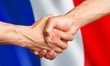 Handshake on a flag background. Handshake on a flag background.