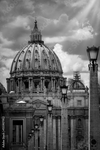  Dome of St. Peter in Rome, black and white