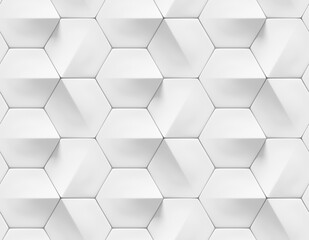 White shaded abstract geometric texture. Origami paper style. Hexagonal elements. 3D rendering background.