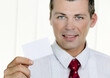 successful entrepreneurs shows blank business card successful entrepreneurs shows blank business card