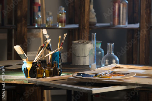 Chair and canvas in the artist's studio
