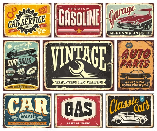 Fototapeta Vintage transportation signs collection for car service