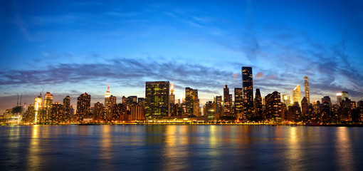 New York City Manhattan Midtown skyline panorama at dusk
