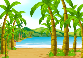 Scene with trees on the beach