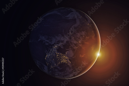 The Earth from space at night. South and North America. Elements of this Image Furnished by NASA