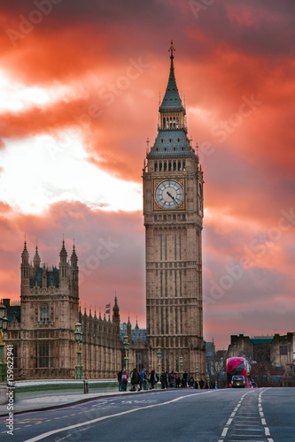 Big Ben in London and beautiful sunset clouds in the city of London