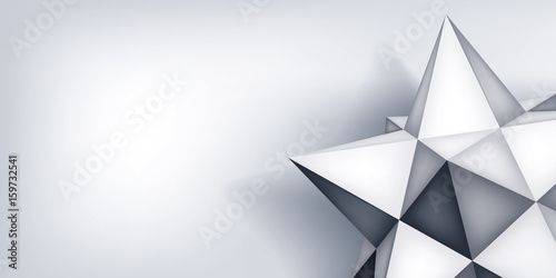 Plakat Wielościanowa gwiazda wektora objętości. Kształt trójkąta, obiekt geometrii 3D, wersja siatki, element abstrakcyjny na szarym backround dla Ciebie prezentacji