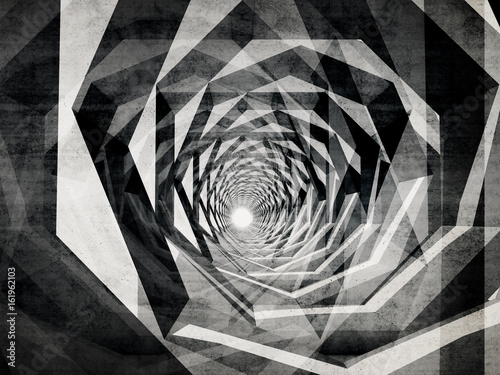 Fototapeta na wymiar Dark hypnotic tunnel with concrete texture
