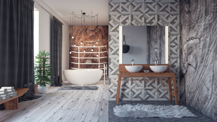 Modern interior design of bathroom 3D Render