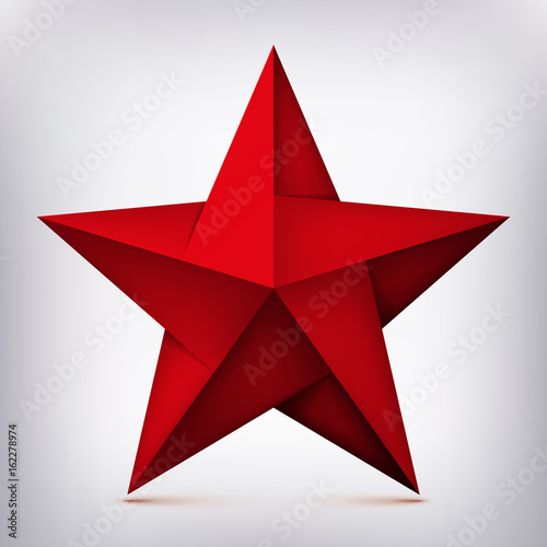 Plakat Tom pięcioramienna skręcona czerwona gwiazda, obiekt 3D, kształt geometrii, wersja siatki, abstrakcyjne wektor