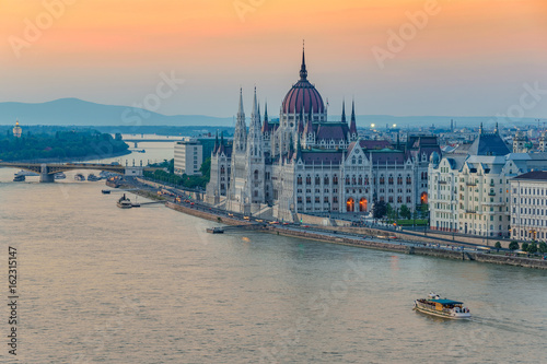 Budapest city skyline and Hungalian Parliament when sunset, Budapest, Hungary
