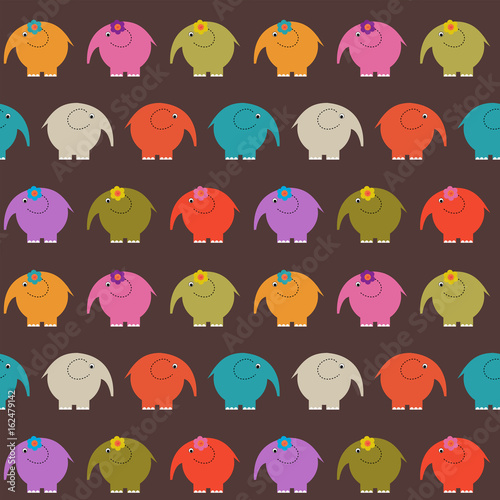 Fototapeta Seamless decorative background of multi-colored cute elephants