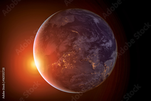 The Earth from space at night. Asia and Australia. Elements of this image furnished by NASA.