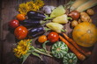 A variety of vegetables on a wooden table A variety of vegetables on a wooden table