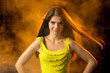 portrait of a young beautiful woman on foggy background portrait of a young beautiful woman on foggy background