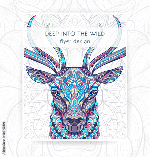 Fototapeta Flyer template with patterned head of the deer