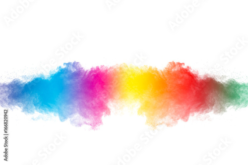 Plakat streszczenie kolor proszku wybuchu na białym background.abstract proszku splatted tle.