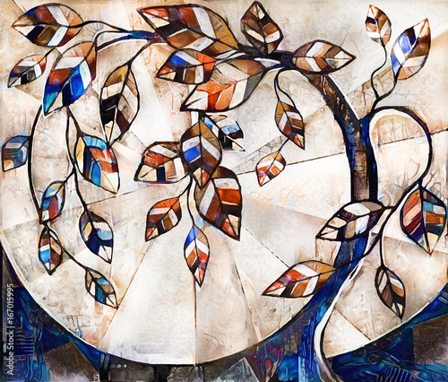 Nowoczesny obraz na płótnie oil painting on canvas, stylized tree. Modern Artwork. interior illustration. Abstract background