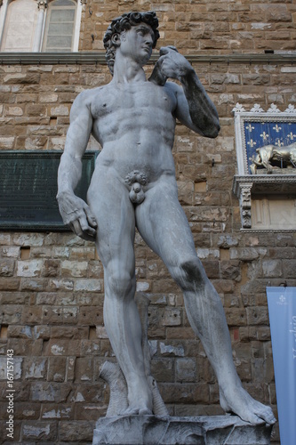 Plakat Statua David Michelangelo na piazza della Signoria w Florencja, Włochy