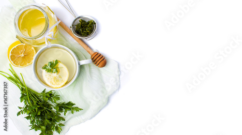 Parsley tea with lemon and honey