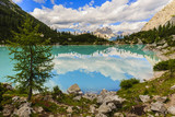 Lago di Sorapiss with amazing turquoise color of water. The mountain lake in Dolomite Alps. Italy