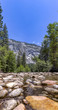 Stream in Yosemite with rocky shallows. Water ways in Yosemite with the forest surrounding Stream in Yosemite with rocky shallows. Water ways in Yosemite with the forest surrounding
