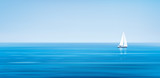 Vector blue sea, sky background and yacht.