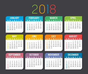 Year 2018 calendar vector template