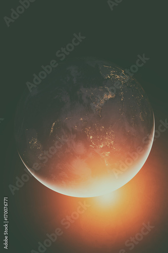 The Earth from space at night. Asia and Australia. Elements of this image furnished by NASA.