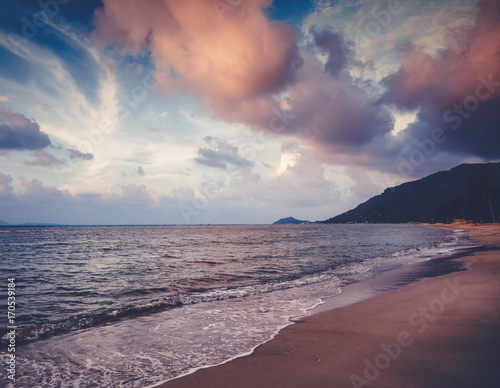 Beautiful landscape, bright tropical sea sunset