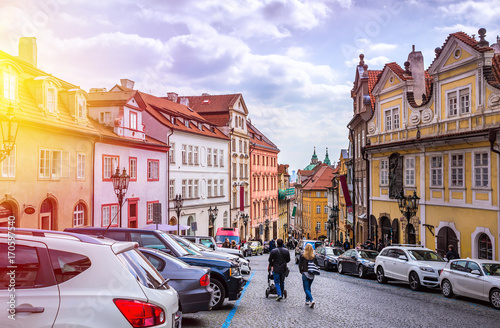 Plakat Praga jest stolicą Republiki Czeskiej, państwa europejskiego. Zabytki historyczne.