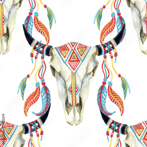 Fototapeta watercolor cow skull