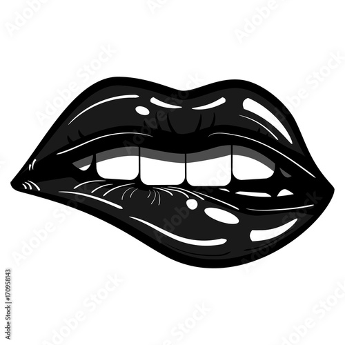 Sexy Black Lips Passionate Biting Isolated - Evil, Seduction © ArtForYou