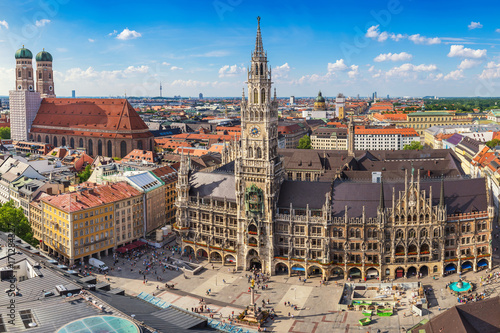 Munich city skyline at Marienplatz new town hall, Munich, Germany
