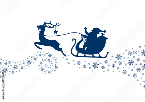 Dark Blue Christmas Sleigh With Star & Snowflakes Swirl